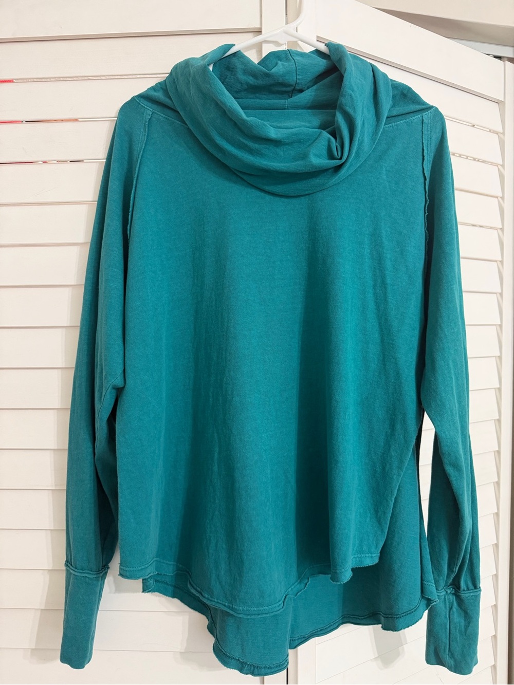 Free People Teal Cowl Neck Long Sleeve Top